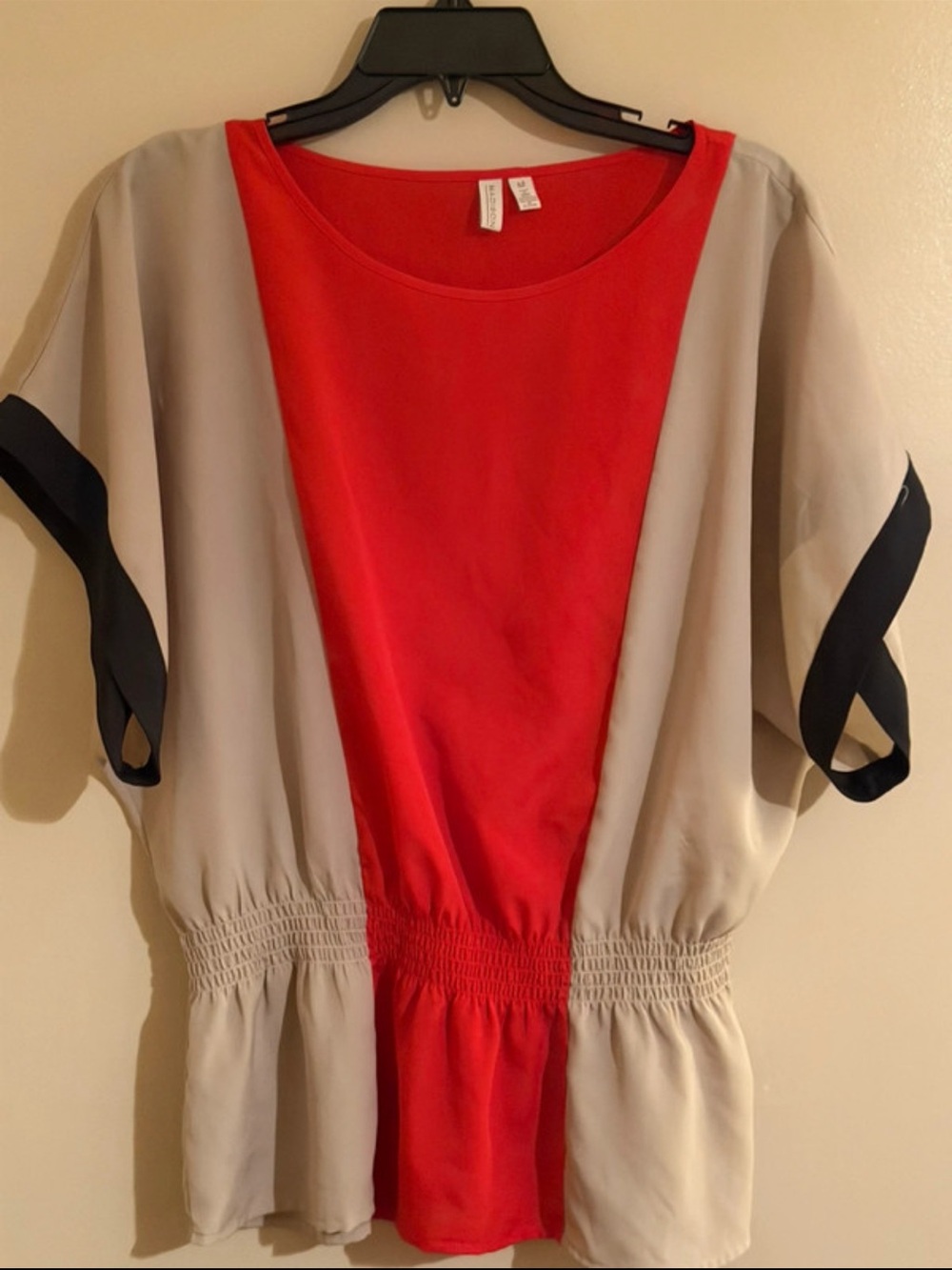 Madison Red and Cream Colorblock Casual Dress with Navy Accents
